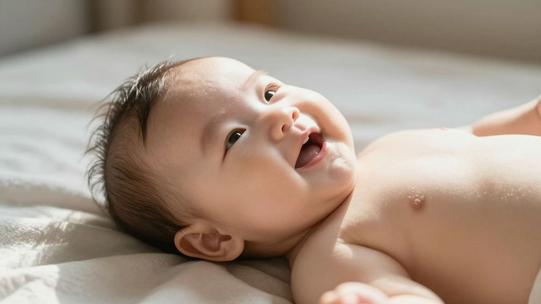 Bebé sonriendo, guía de crecimiento por meses.