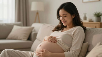 Mujer embarazada de 31 semanas acariciando su vientre.