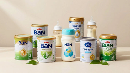 Latas y biberones de leche de fórmula para bebés.
