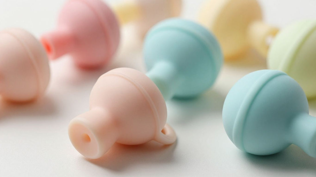 Chupetes de silicona de colores pastel para bebé.