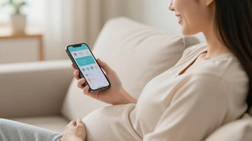 Mujer embarazada usando una aplicación en su teléfono móvil