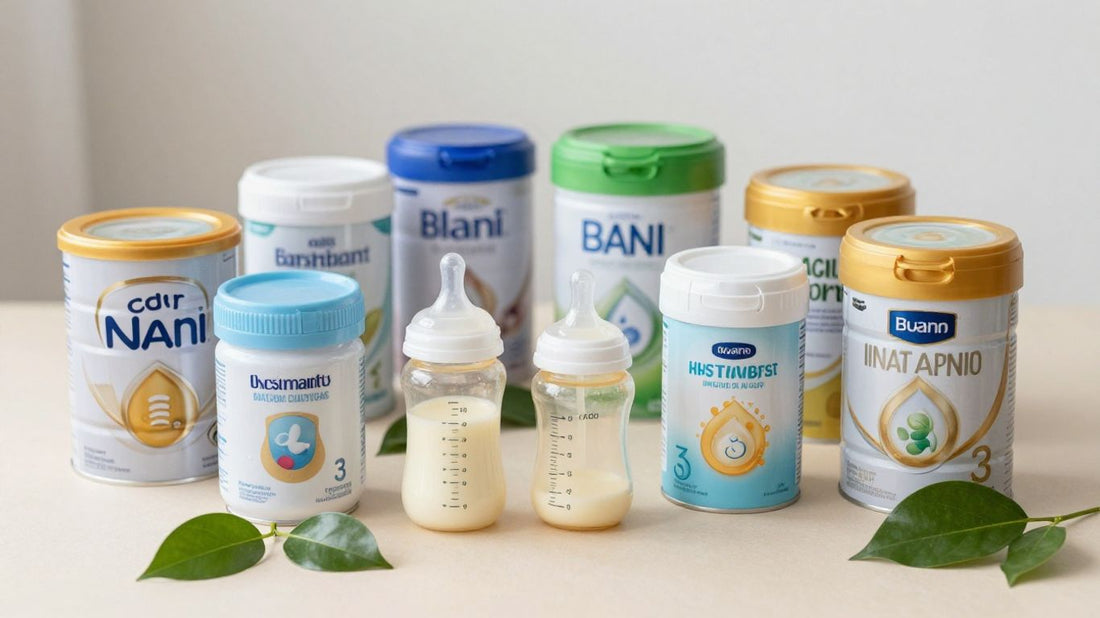 Latas de fórmula para bebés y biberones.