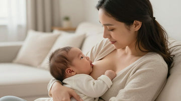 Madre amamantando a su bebé en un ambiente acogedor.