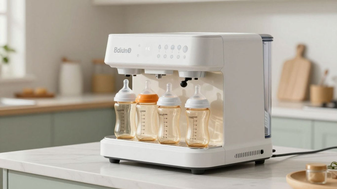 Máquina moderna para hacer biberones en una cocina.