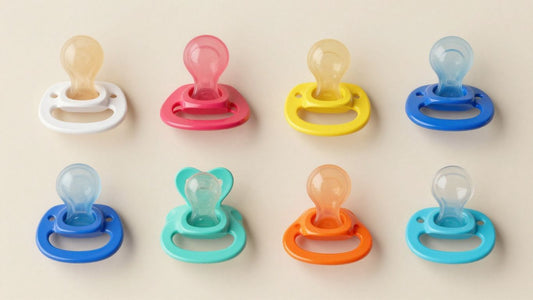 Chupetes de bebé de diferentes colores y formas.