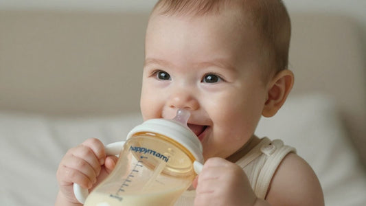 Bebé feliz con biberón Happymami.