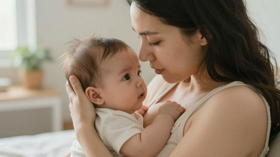 Madre amamantando a su bebé en una posición cómoda.